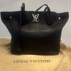 Louis Vuitton Black Pebbled Leather Lock Me Tote with Silver LV Hardware